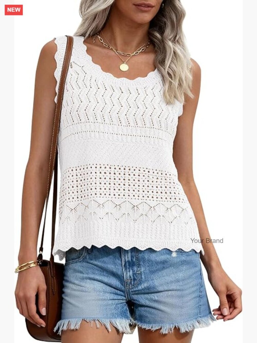Crochet Tank Top Sleeveless Sweater Vest Boho Beach Vacation Top